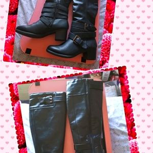 2 PAIRS BLK BOOTS W/BUCKLES-SIZE 7-SODA & MOSSIMO